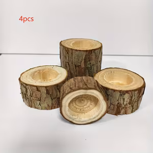 Rustik Trä Ljushållare Set om 4 - Naturlig Trädstubbe Design för Jul & Helgdagsdekoratio